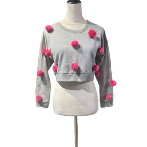Pink Pom Pom Crop grey sweatshirt